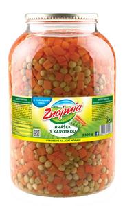 Hrášok s mrkvou 3,5kg Znojmia-Orkla - ompót slivkový vykôstkovaný 710g /PP370g/ sklo Natur Farm
