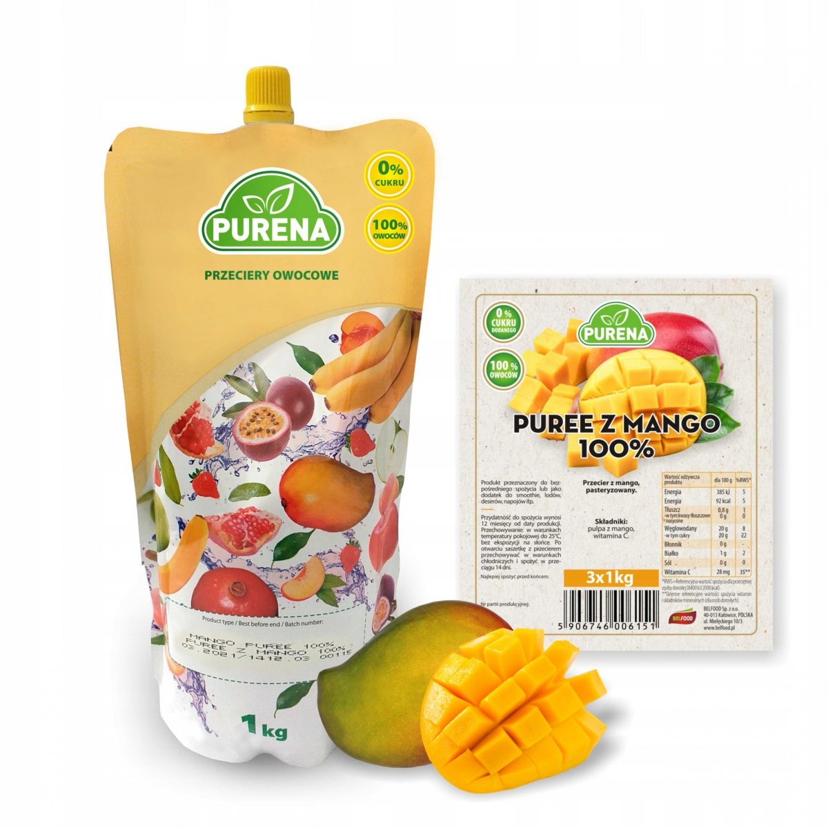 Pyré ovocné mango 100% 3x1l Purena