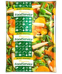 Zmes zeleninová Wok Mix 2,5kg /mrkva červená, fazuľové struky, fazuľové struky Romano, mrkva žltá, brokolica, kukurica mini klasy/ Food Service - mes pod sviečkovú drť 2,5kg /mrkva, petržlen, zeler/ Food Service