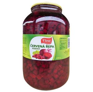 Repa červená - cvikla kocky 3400g /PP1700g/ sklo Hajduk - azuľa biela sterilizovaná 2600g /PP1500g/ plech Essa