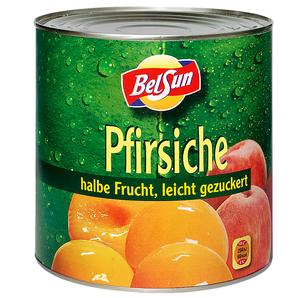 Kompót Broskyne polené lúpané 2650g /PP 1500g/ Bel Sun - livy čierne krájané 3000g /PP 1560g/ plech Figaro