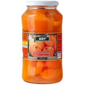 Kompót marhuľový 720ml, 660g /PP330g/ sklo Ady - azuľa červená sterilizovaná 2,5kg /PP1500g/ plech Bassta