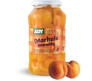 Kompót marhuľový 720ml, 660g /PP330g/ sklo Ady - livy čierne krájané 3000g /PP 1560g/ plech Bassta