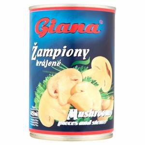 Šampiňóny sterilizované krájané 400g /PP 200g/ plech Giana - irup baza 33% 0,7 sklo Natur Farm