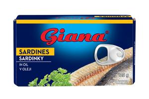 Sardinky v rastlinnom oleji 125g EO Giana - ápia - paprika červená rezy 720ml/660g /PP300g/ sklo Frucona